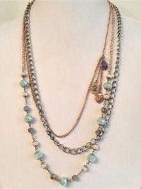 Juicy Couture Multi-Strand Necklace with Aqua and Silver Accents